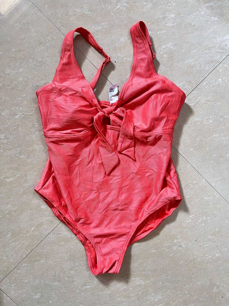 Coral Tie-Front One-Piece Swimsuit