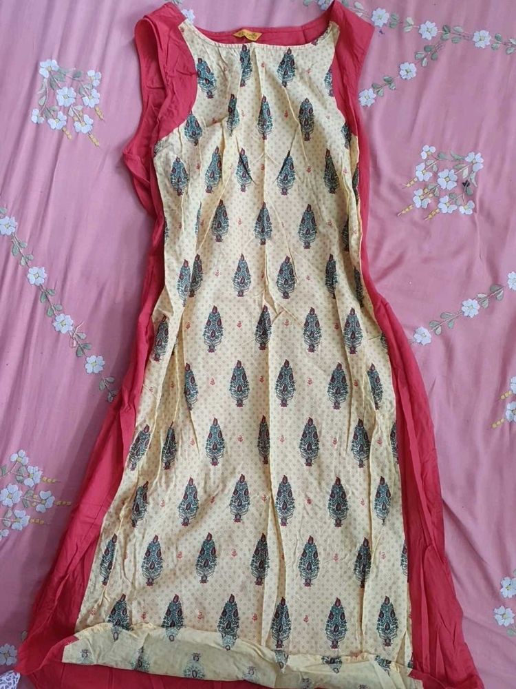 Beautiful Yellow &amp; Red Printed Kurta