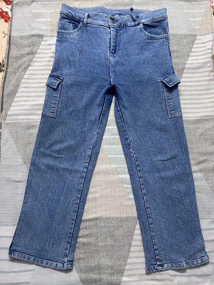 Stylish Blue Denim Cargo Pants