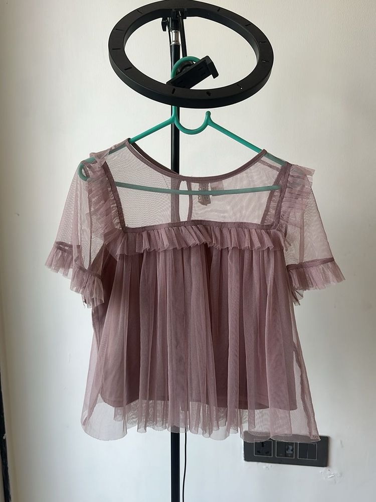 Sheer Ruffle Detail Tunic Top
