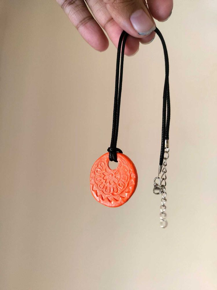 Orange Boho Pendant Necklace