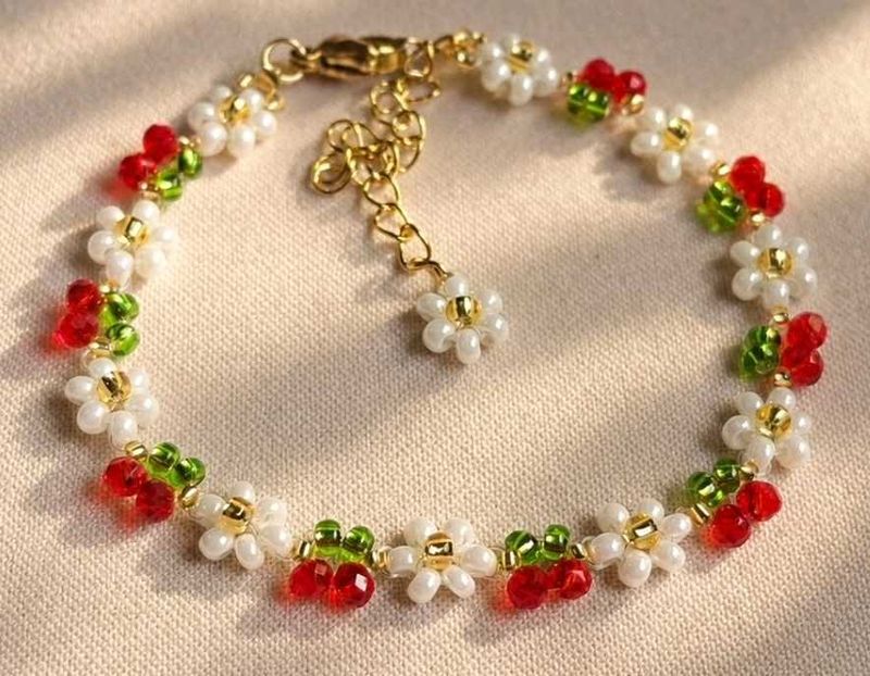 Cute Cherry &amp; Flower Beaded Bracelet