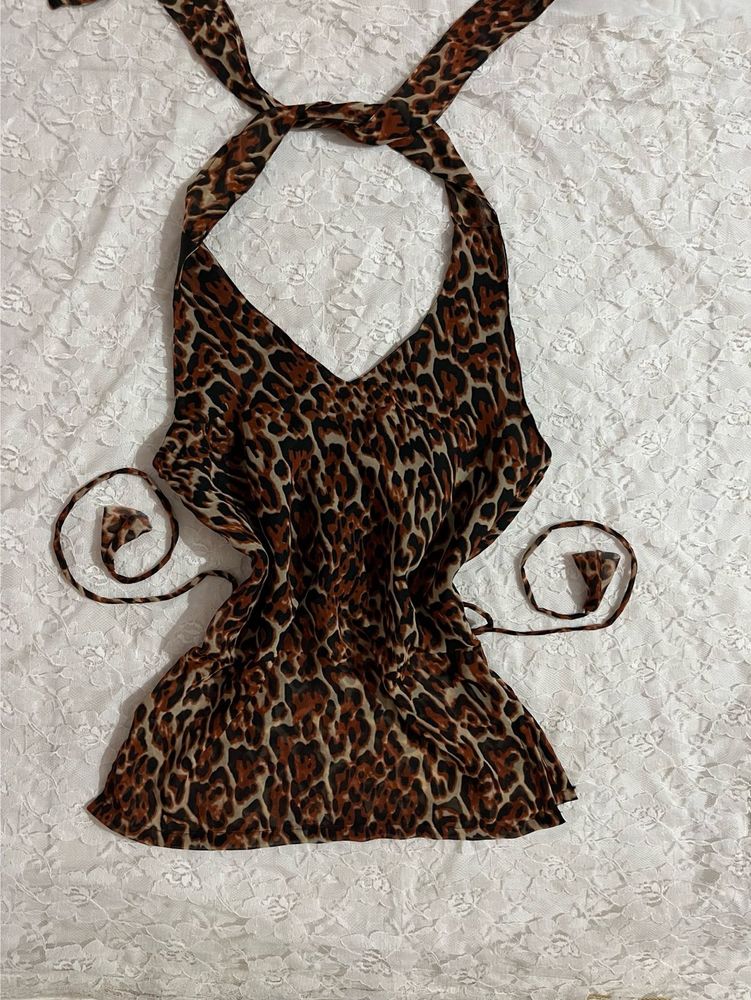 y2k Chic Halterneck Leopard Print top
