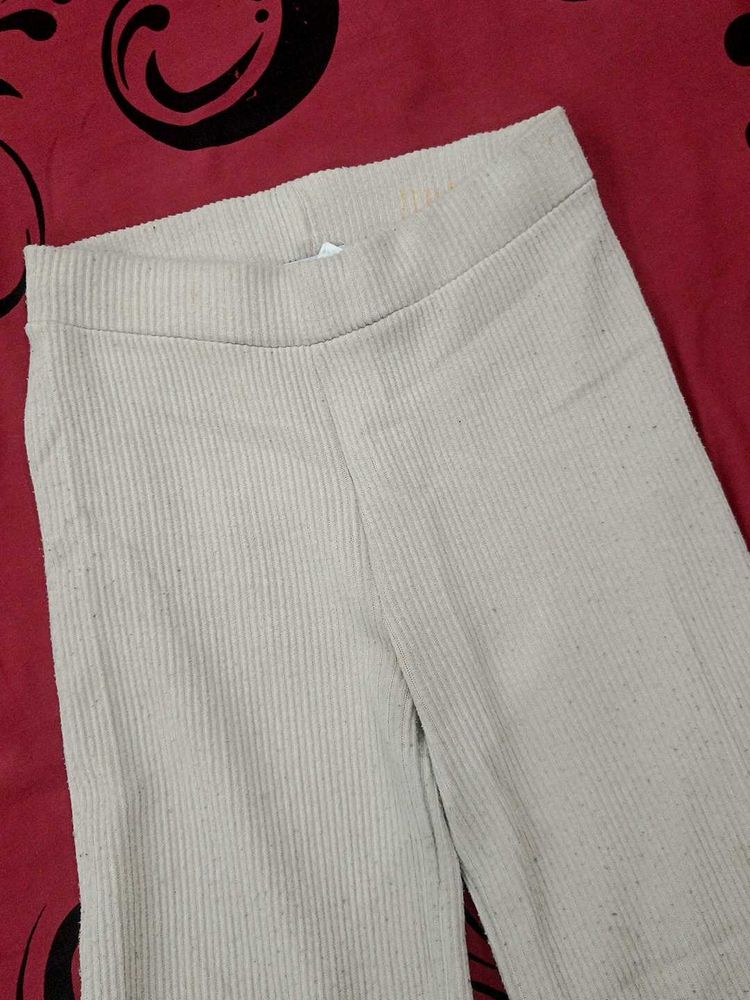 Ribbed Beige Wide Leg Pants