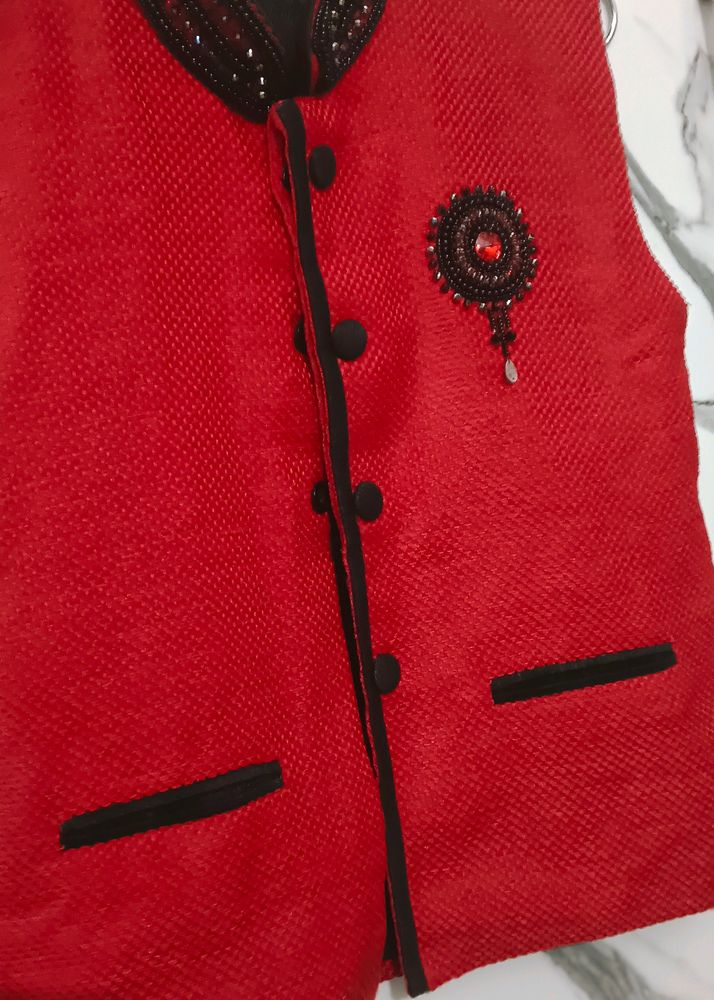 Red &amp; Black Embellished Vest