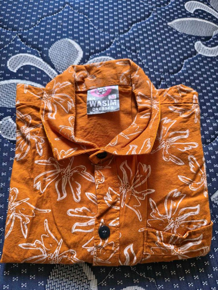 Orange Floral Print Shirt