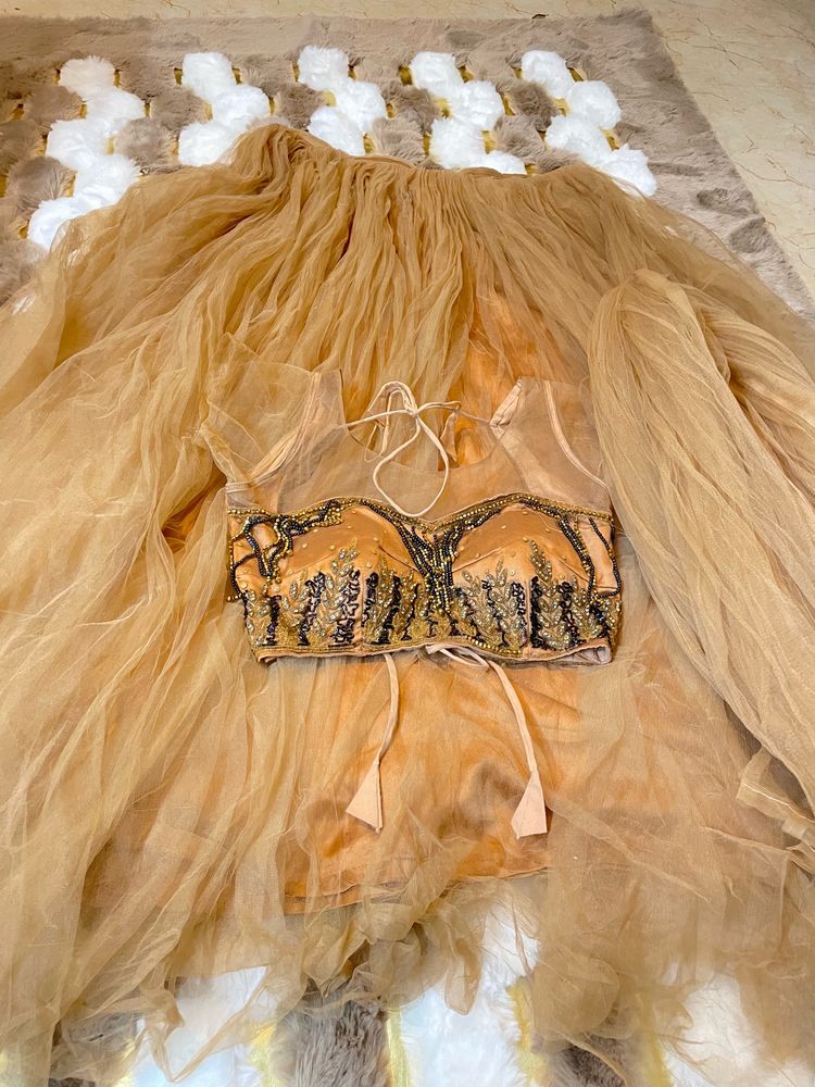 Coral fringes top lehenga set