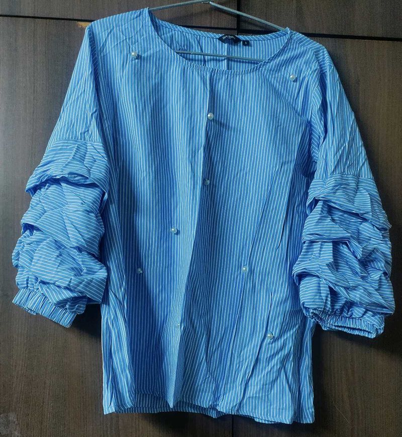 Blue Striped Formal Top
