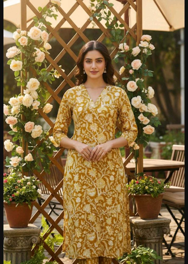 Elegant Yellow Floral Kurta Set