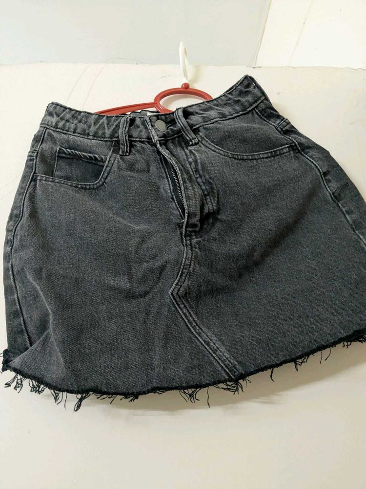 Distressed Gray Denim Mini Skirt