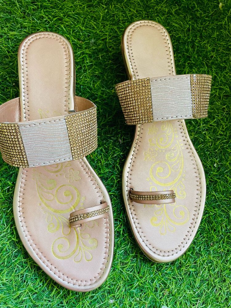 New Sparkling Embellished Flat Sandals