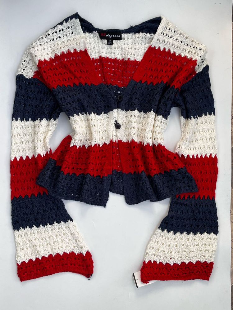 Striped Crochet Knit Cardigan