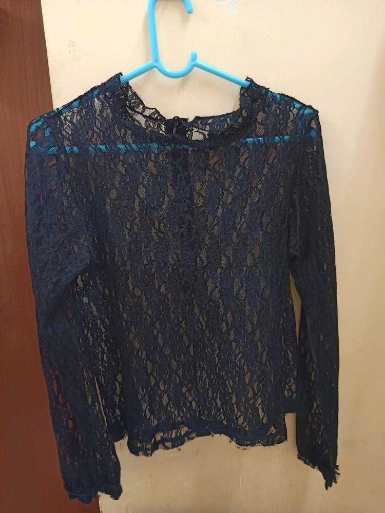 Elegant Navy Lace Top