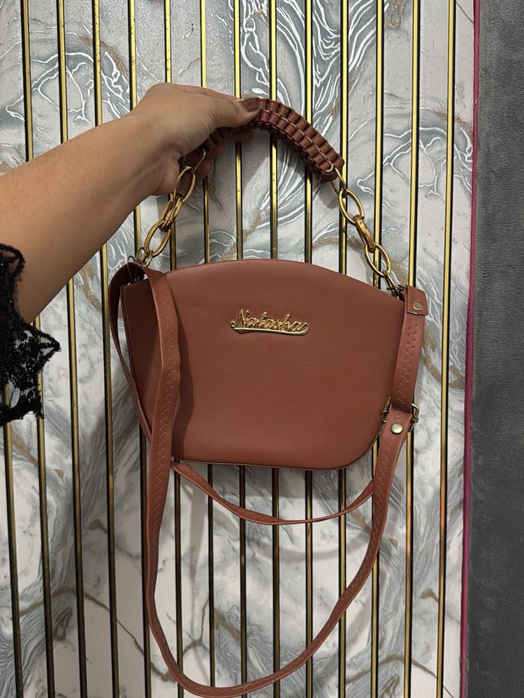 Chic Brown Handbag with Gold Chain Strap