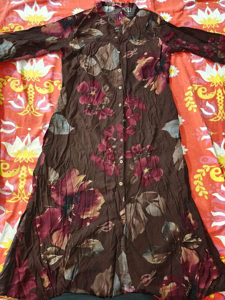 Brown Floral Print Kurta