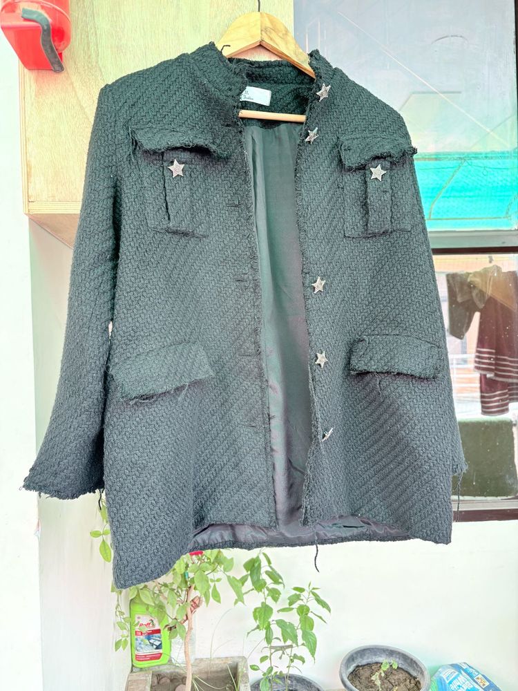 Stylish Black Star Embellished Jacket