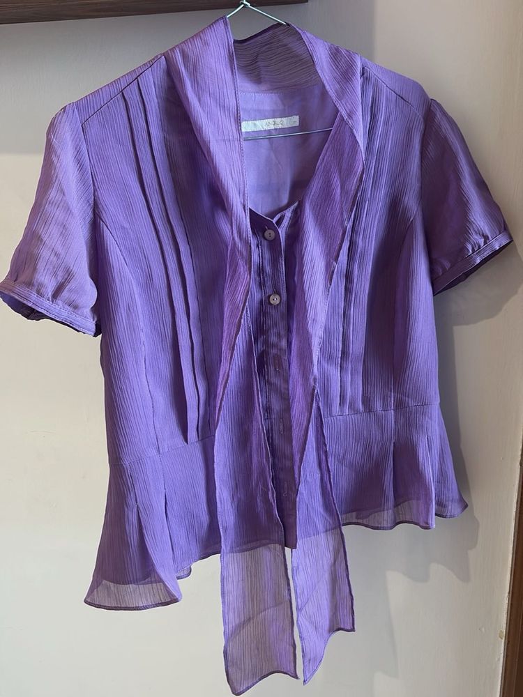 Chic Purple Pleated Blouse