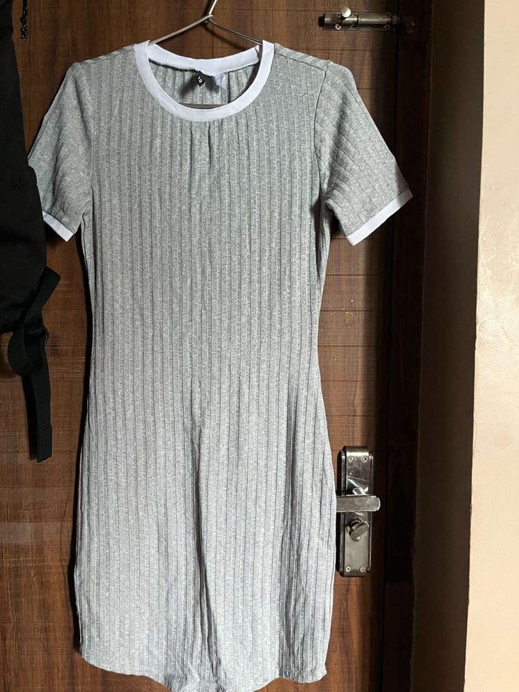 Ribbed Grey T-Shirt Dress