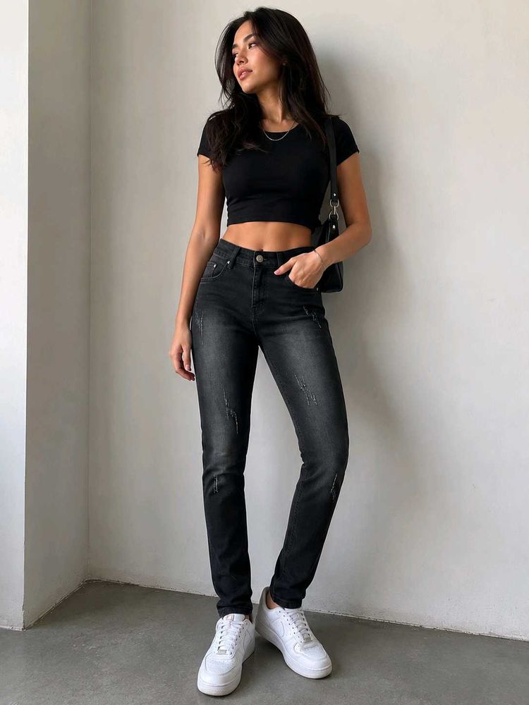 Women's Black Skinny Jeans | Trendy Washed Denim