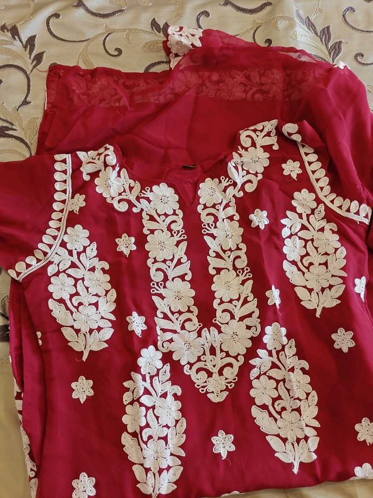 Beautiful Red Kurta with White Embroidery