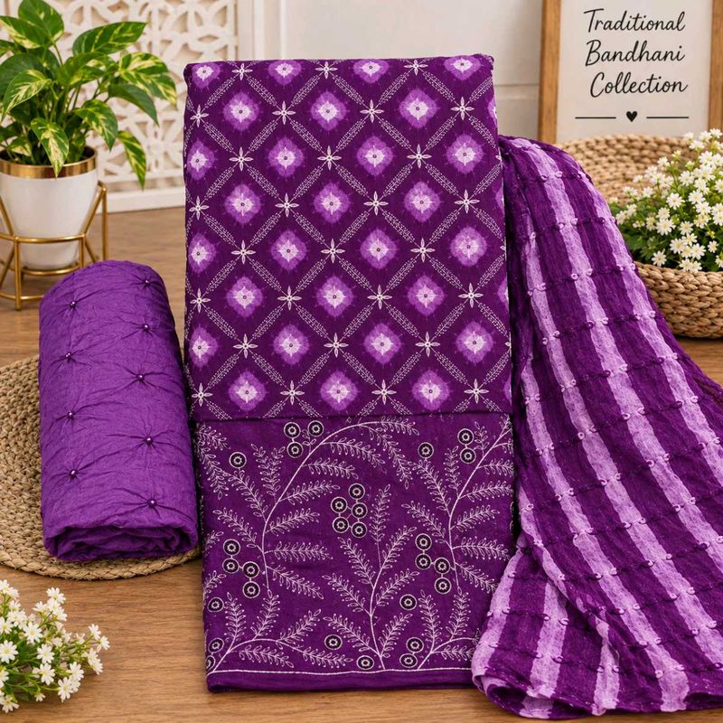Elegant Purple Bandhani Kurta matiriyal 👗
