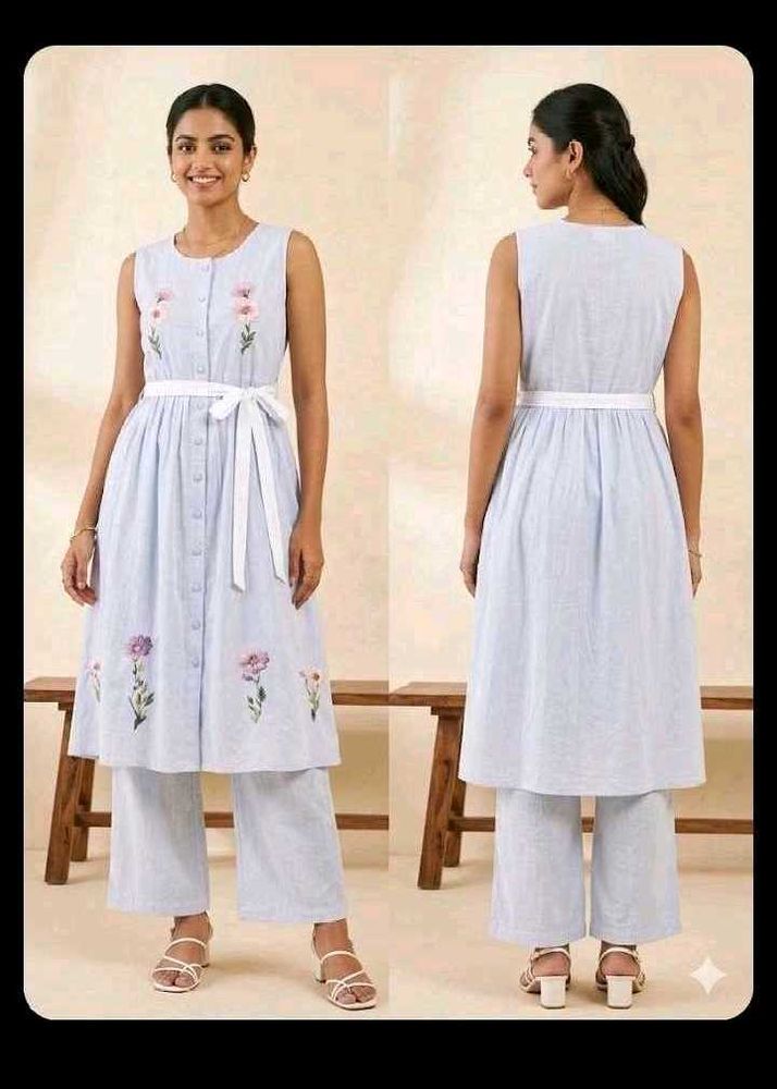 Light Blue Floral Kurta Set