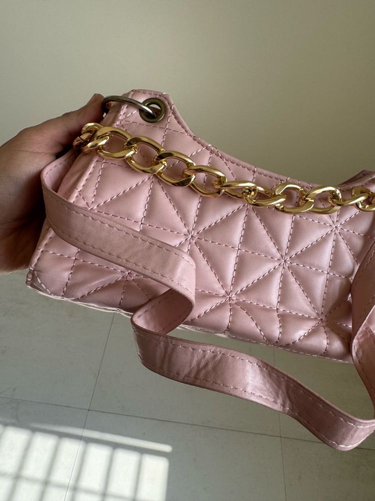 Pink Quilted Chain Shoulder Bag