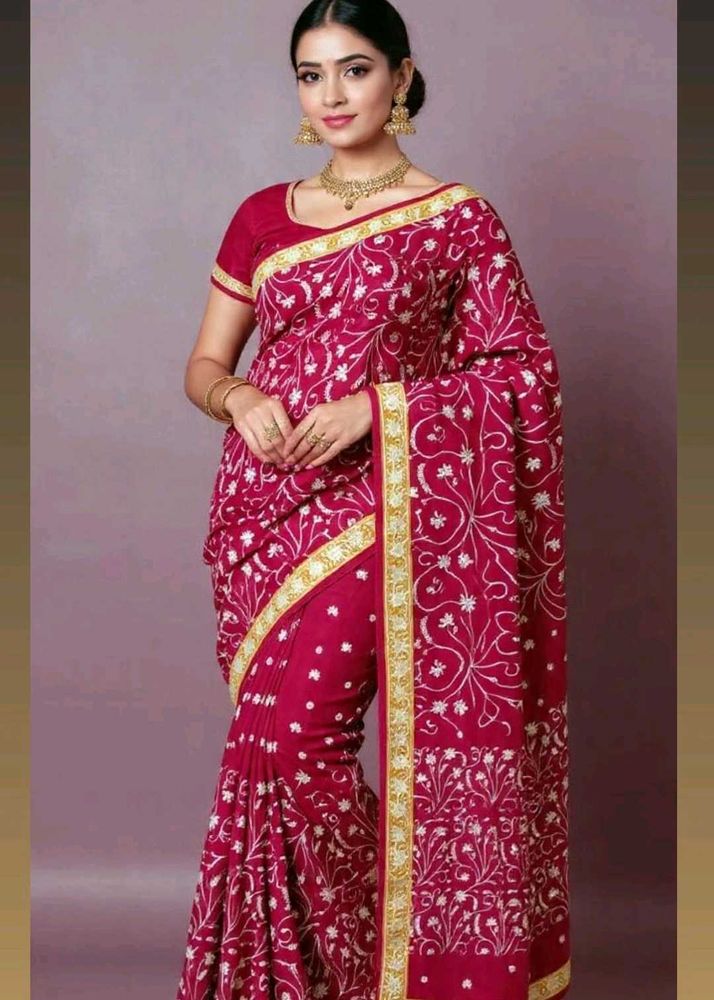 Elegant Embroidered Red Saree