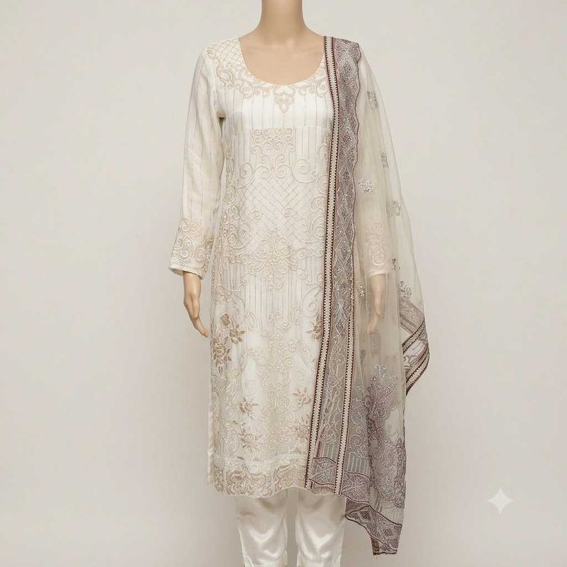 Elegant White Embroidered Kurta Set
