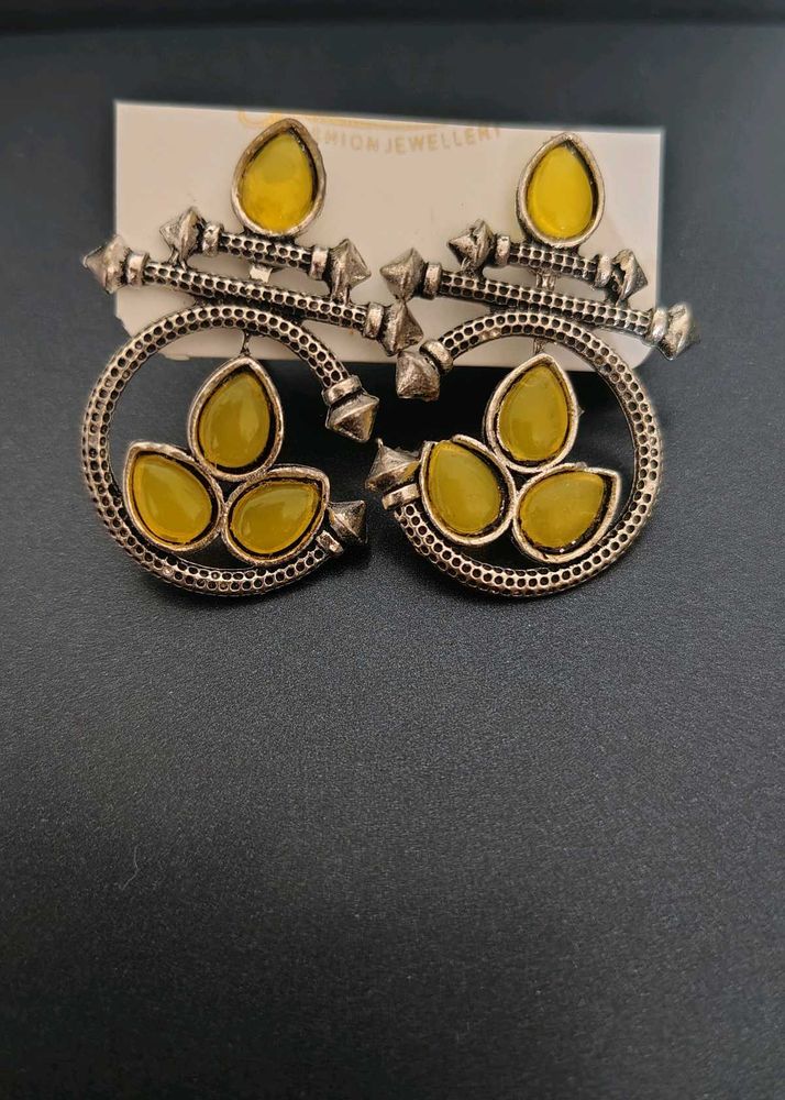 Unique Yellow Stone Dangle Earrings