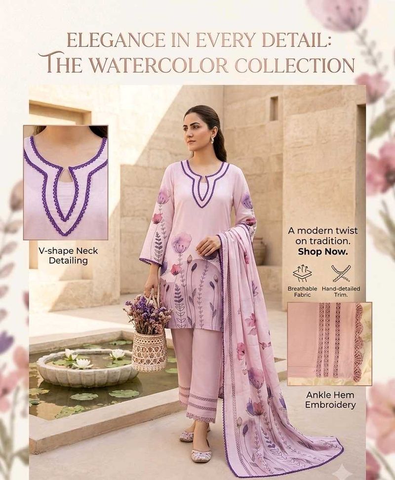 masleen cotton Kurta pant with dupatta lavender