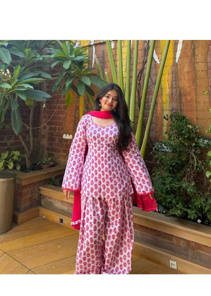 Pink Block Print farshi salwar suit set