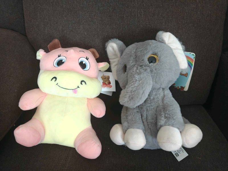 Cute Plush Toy Set - Cow &amp; Elephant
