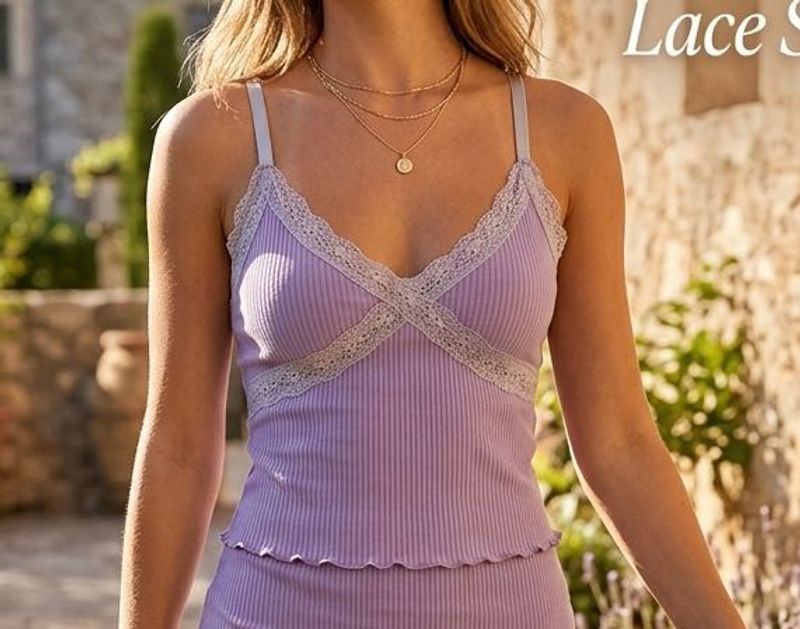 H&amp;M Lilac Lace Trim Cami Top
