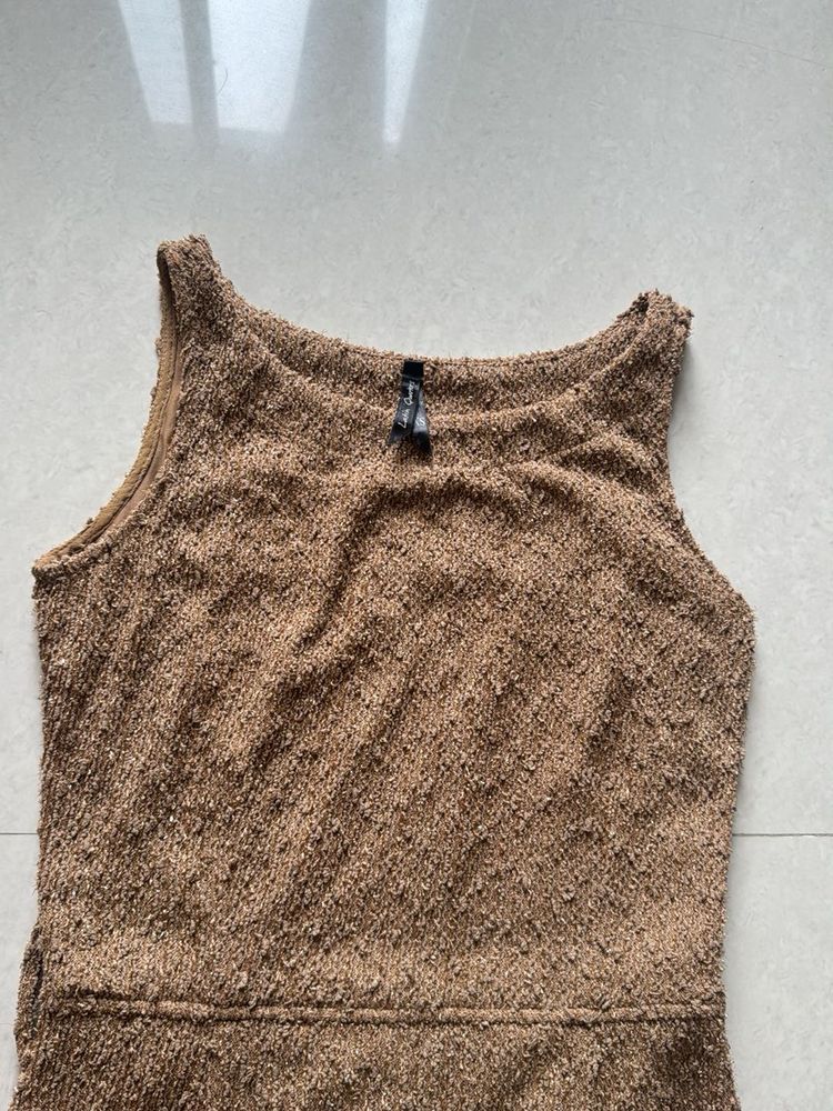 Brown Textured Mini Dress