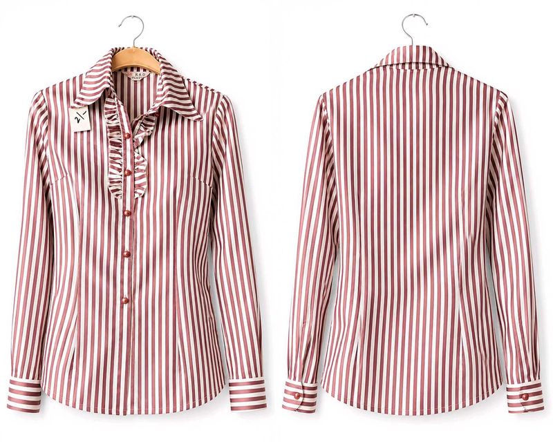 Retro Striped Ruffle Blouse