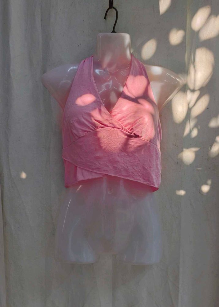 261110. Cute Pink Halter Neck Top