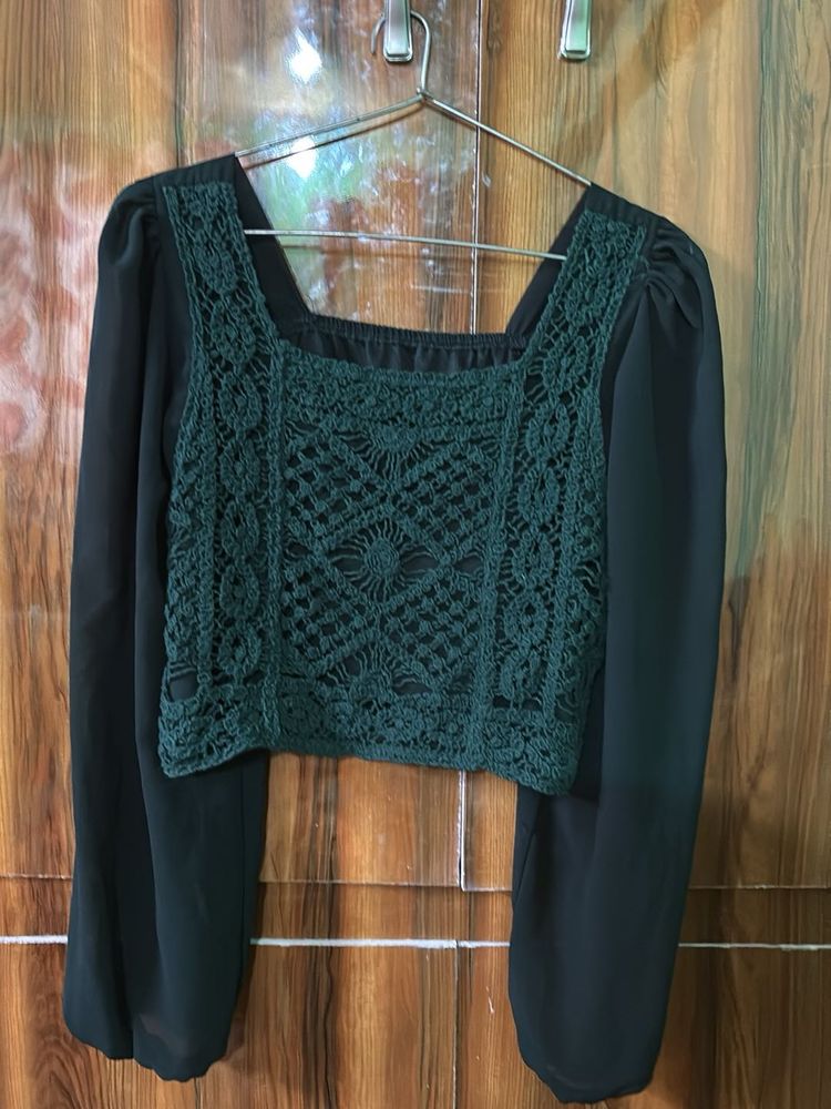 Chic Crochet &amp; Sheer Sleeve Top