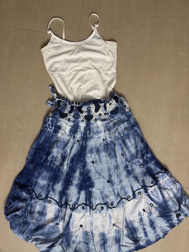 COMBO - Boho Tie-Dye Midi Skirt with White Top