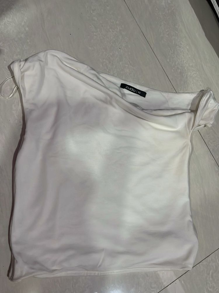 Chic One-Shoulder White Top