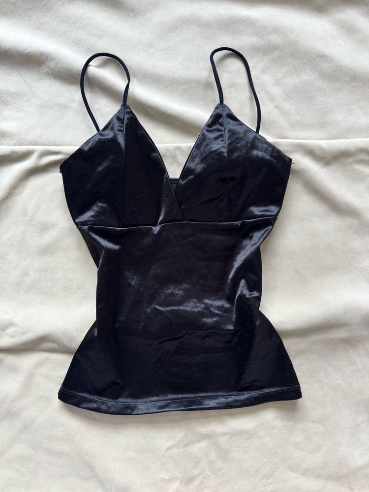 Sleek Black Satin Cami Top