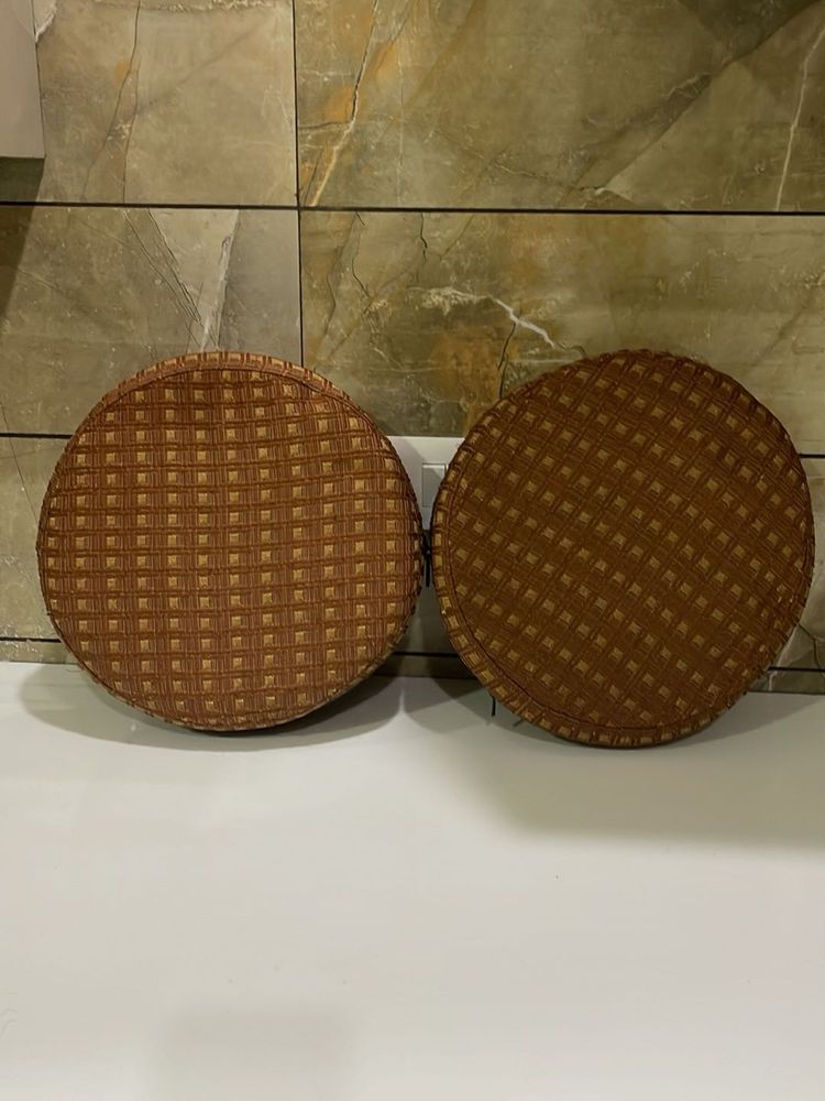Set of 2 Round Woven Decorative Pillows
