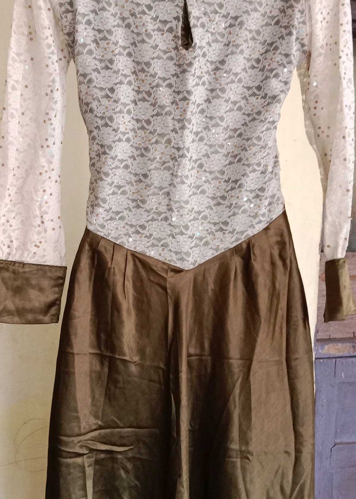 Elegant Brown &amp; Lace Party Dress