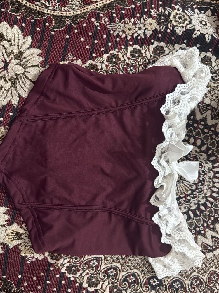 Burgundy Lace Trim Briefs