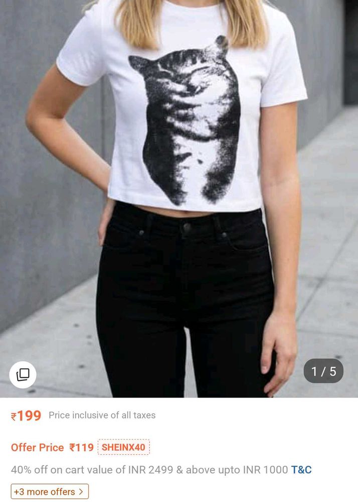 Cute Cat Graphic Crop T-Shirt