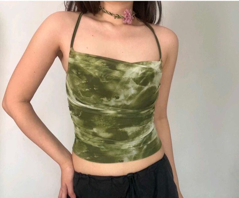 Green Tie-Dye Halter Top