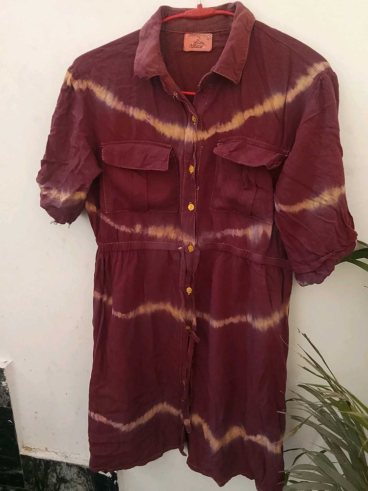 Boho Tie-Dye Button-Down Mini Dress