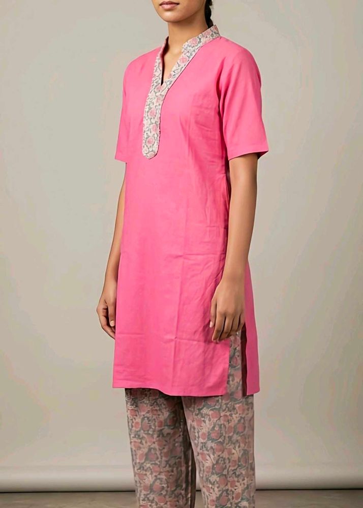 Pink Kurta and Printed Pants Set