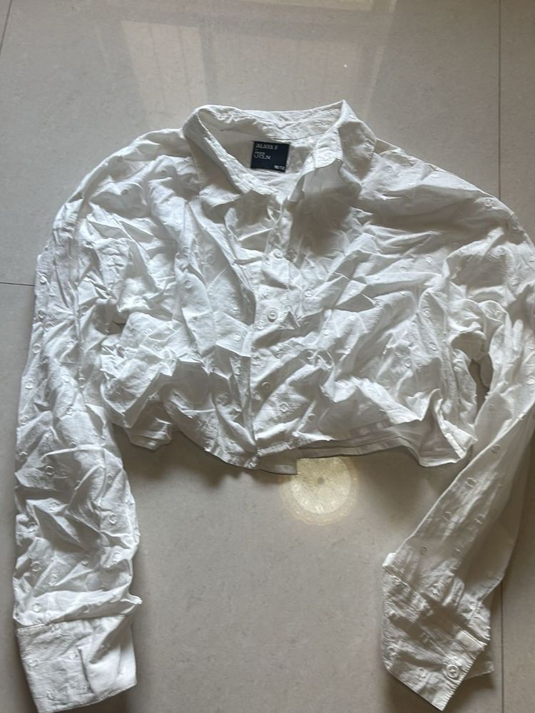 White Cropped Button-Up Shirt