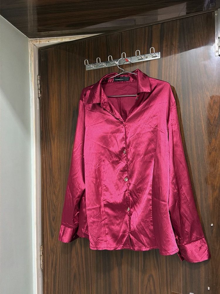Satin Collared Button-Up Shirt
